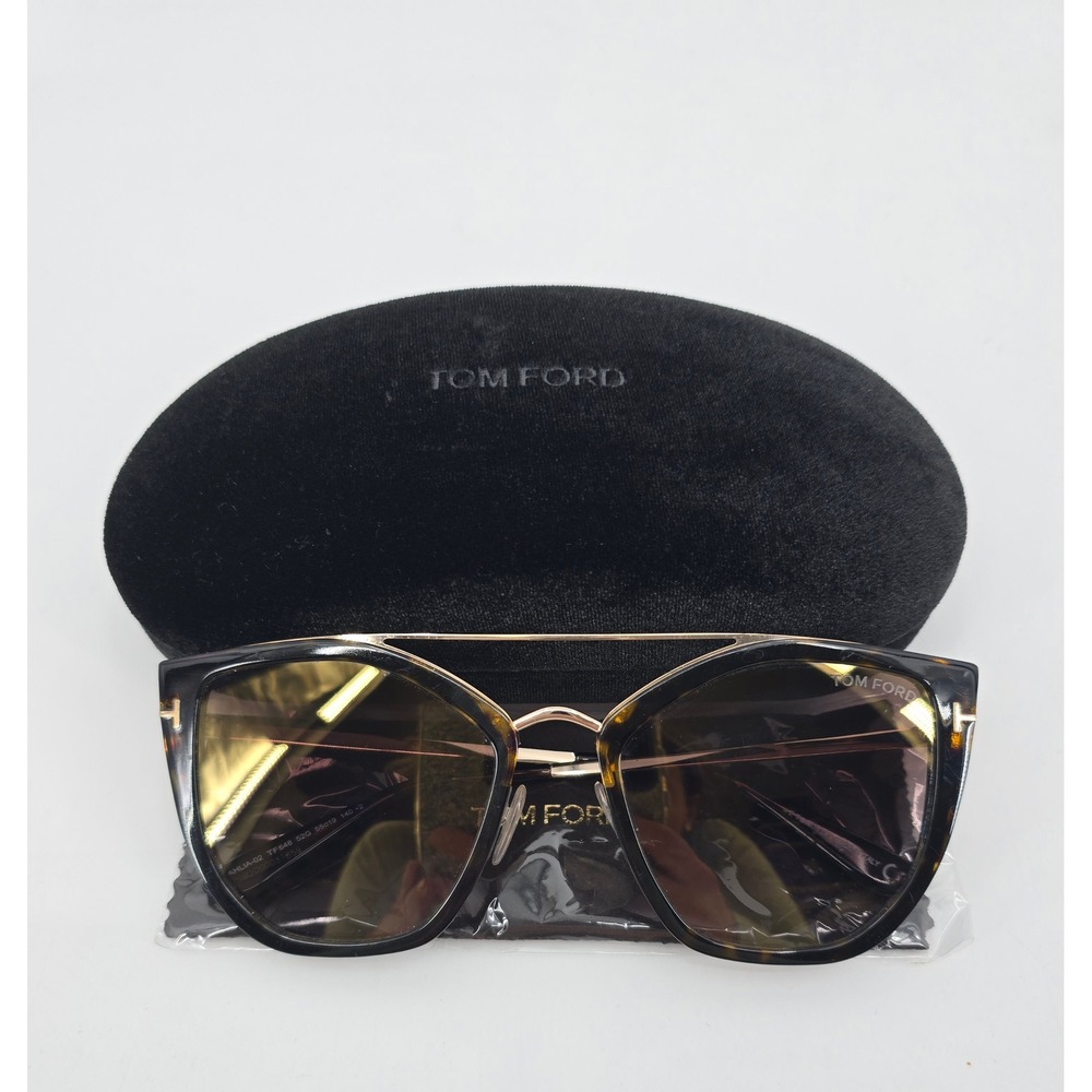Tom Ford Dahlia-02 TF648 52G Tortoise Cat Eye Sunglasses Gold 55mm Italy
